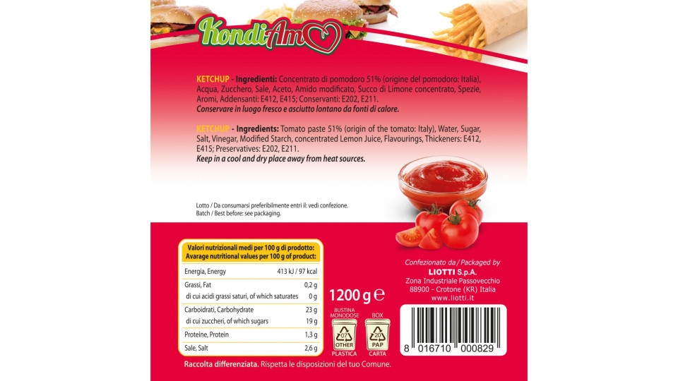 Olibar ketchup monodose gr.12 box x100