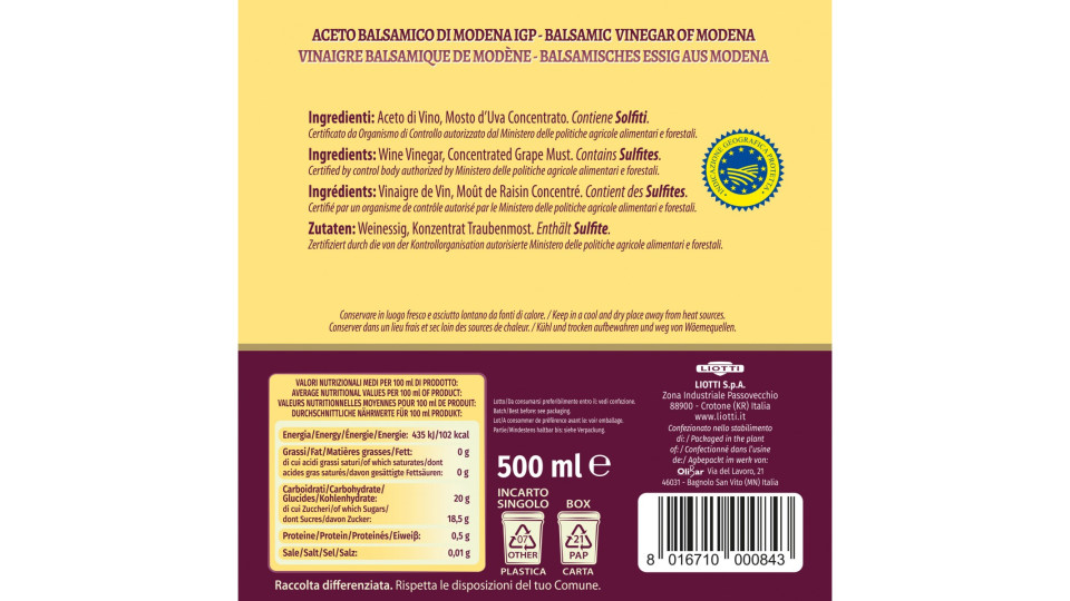 Olibar aceto balsamamico monodose ml.5 box x100