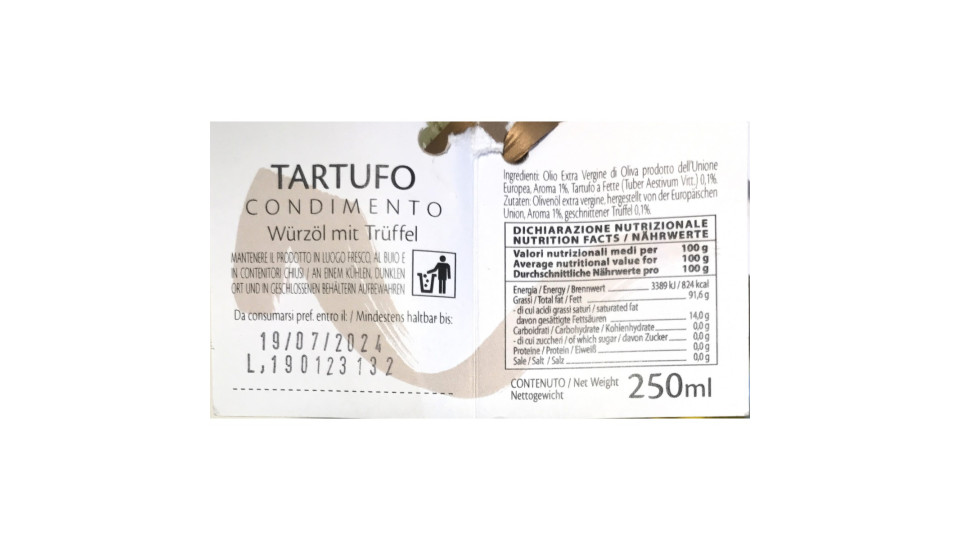 Raffaelli olio di oliva al tartufo 250ml