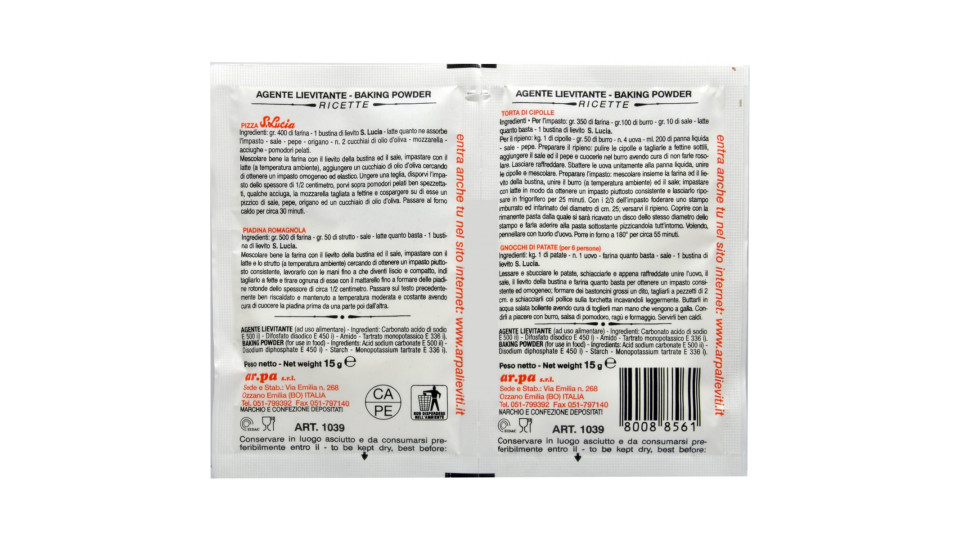 Arpa lievito santa Lucia per pizza e salati 2 buste da gr.15