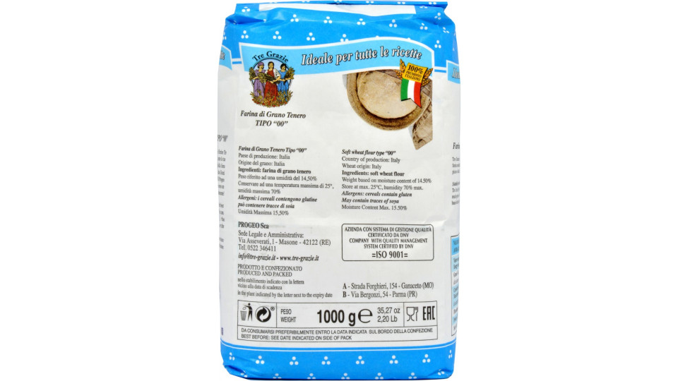 Le tre grazie farina grano di tenero 00 kg.1