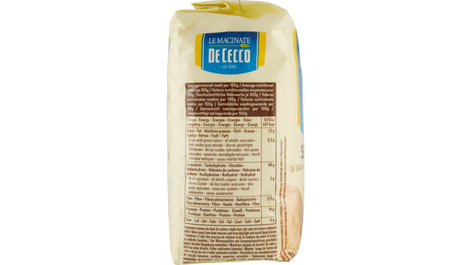 Le Macinate De Cecco farina Semola di Grano Duro Rimacinata 1 kg.