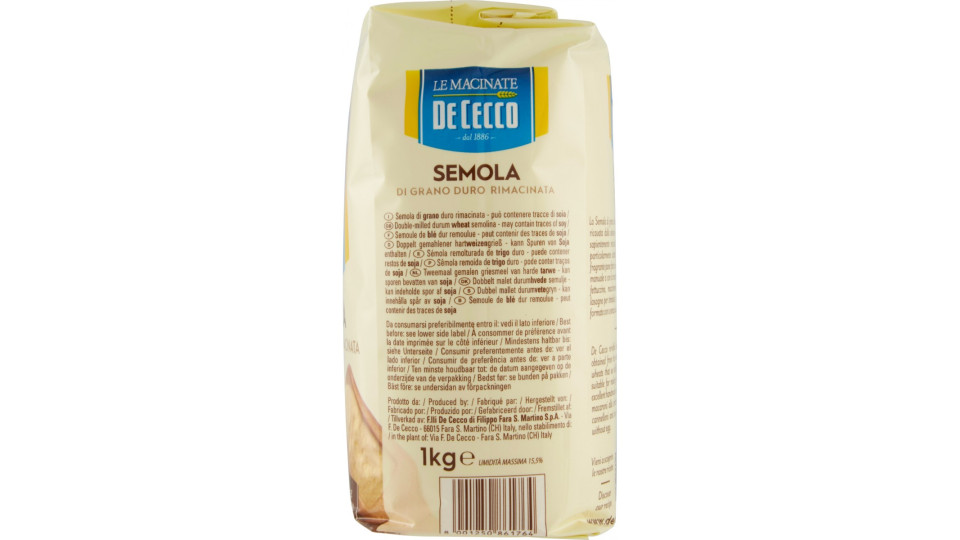 Le Macinate De Cecco farina Semola di Grano Duro Rimacinata 1 kg.