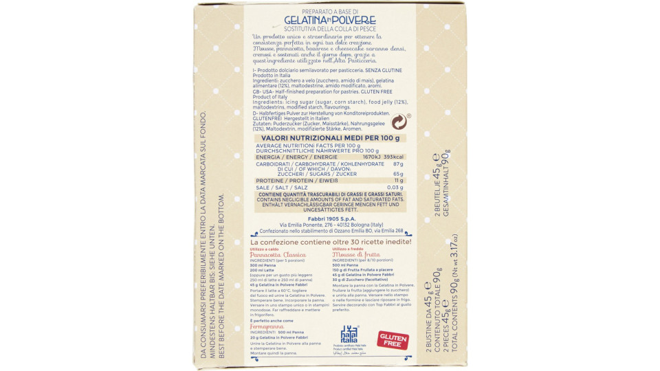 La Pasticceria di Casa Fabbri Gelatina in Polvere 2 x 45 gr.
