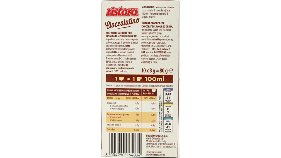 Ristora cioccolatino caps x10 nespresso
