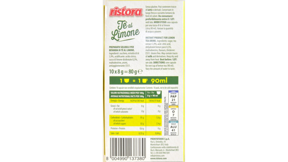 Ristora the limone caps x10 nespresso