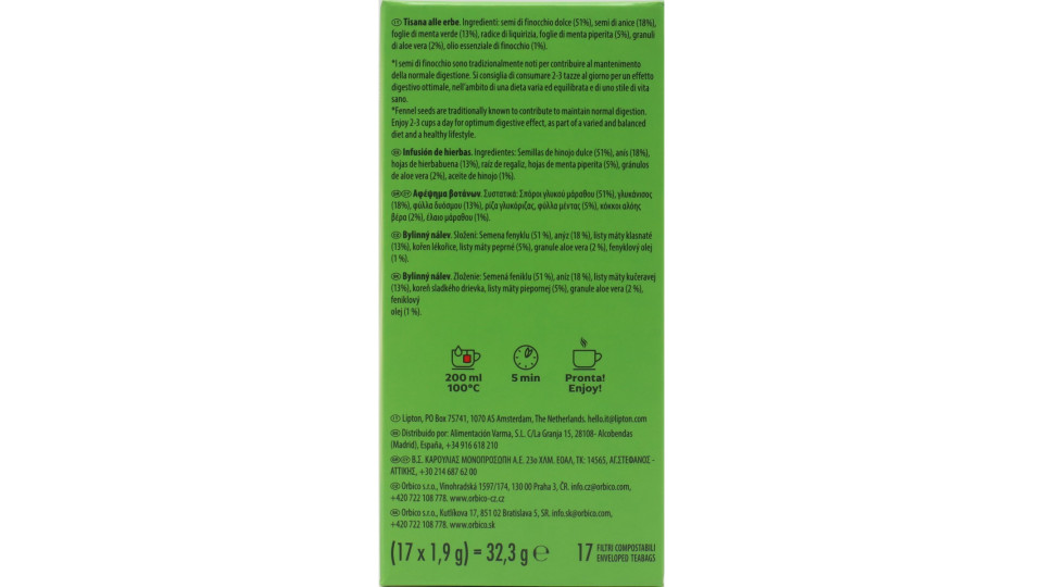 Lipton Digestione Finocchio, Anice, Menta + Aloe Vera Tisana...