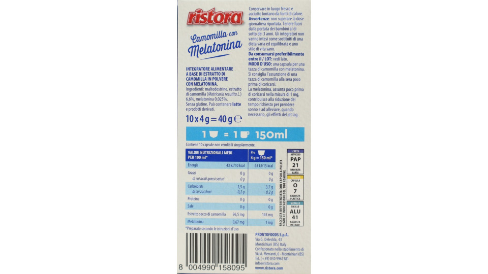 ristora Camomilla con Melatonina capsule compatibili con...