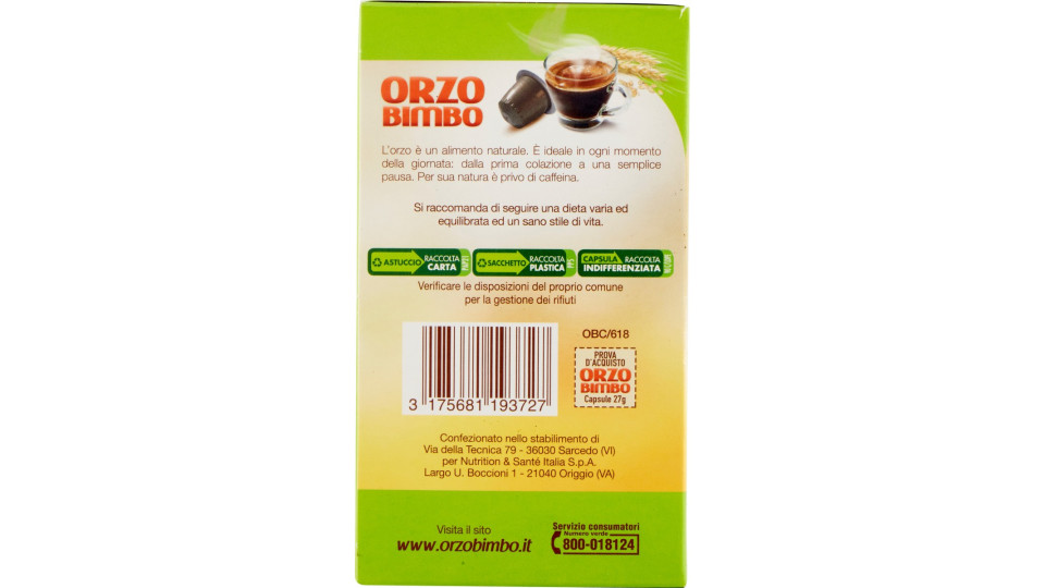 Orzo Bimbo Orzo 100% 10 Capsule Compatibili con Macchine...