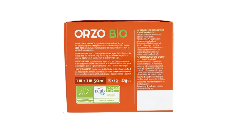Ristora capsule orzo biologico gusto pezzi 10 x gr.8