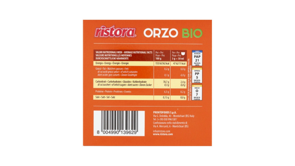 Ristora capsule orzo biologico gusto pezzi 10 x gr.8