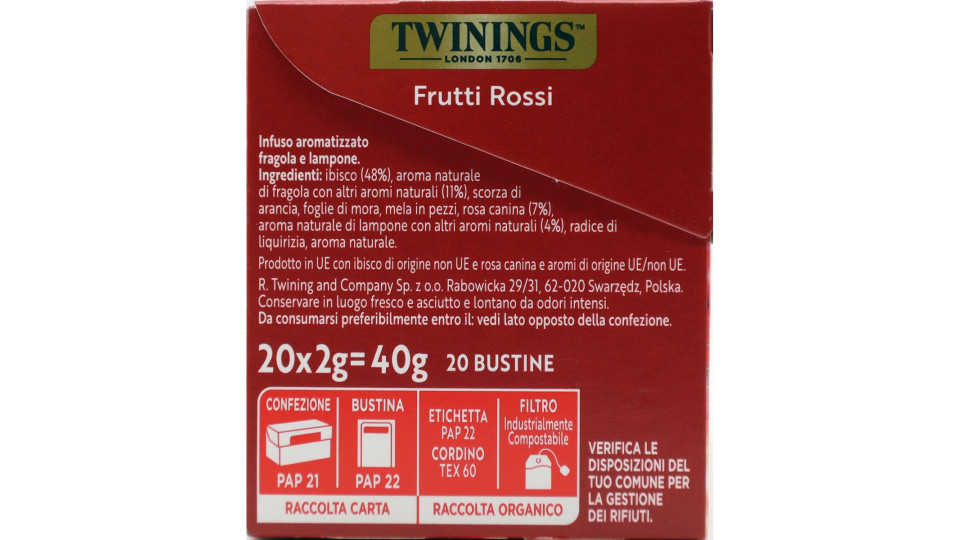 Twinings Frutti Rossi Infuso Sensations alla fragola, lampone,...