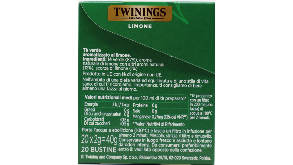 Twinings Limone Tè Verde aromatizzato Antiossidante e Supporto...