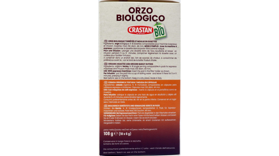 Crastan Bio Orzo Biologico Cialde Compostabili per Macchine...