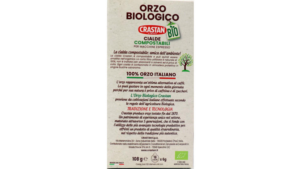 Crastan Bio Orzo Biologico Cialde Compostabili per Macchine...