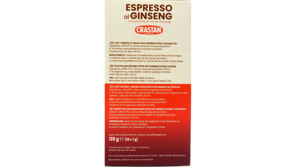 Crastan Espresso al Ginseng Cialde Compostabili per Macchine...