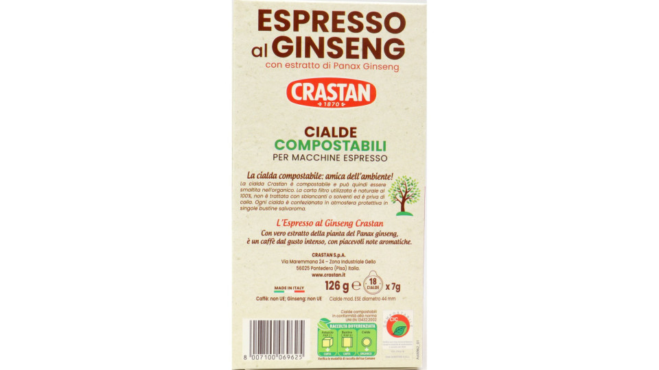 Crastan Espresso al Ginseng Cialde Compostabili per Macchine...