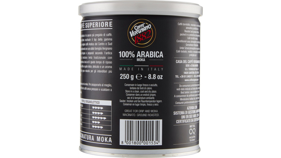 Caffè Vergnano 1882 Arabica 100% macinato Moka 250 g