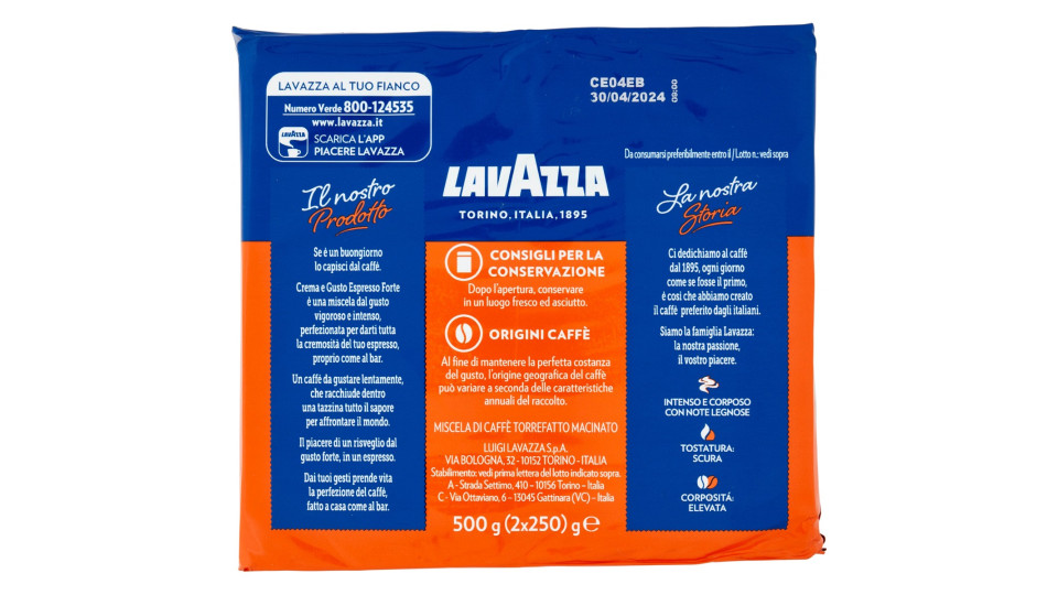 Lavazza, Crema e Gusto Forte Espresso Caffè Macinato - 2 x 250...