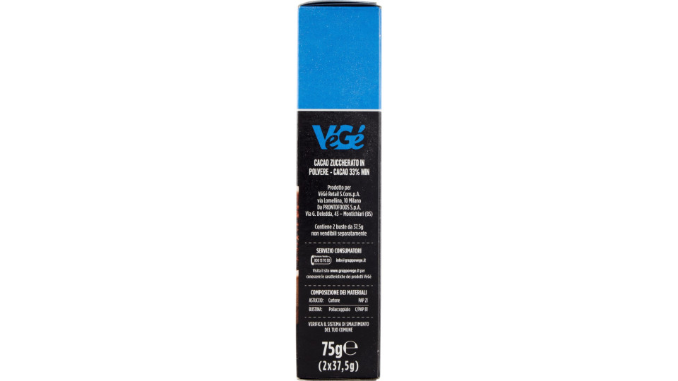 VéGé Cacao Zuccherato 2 x 37,5 g