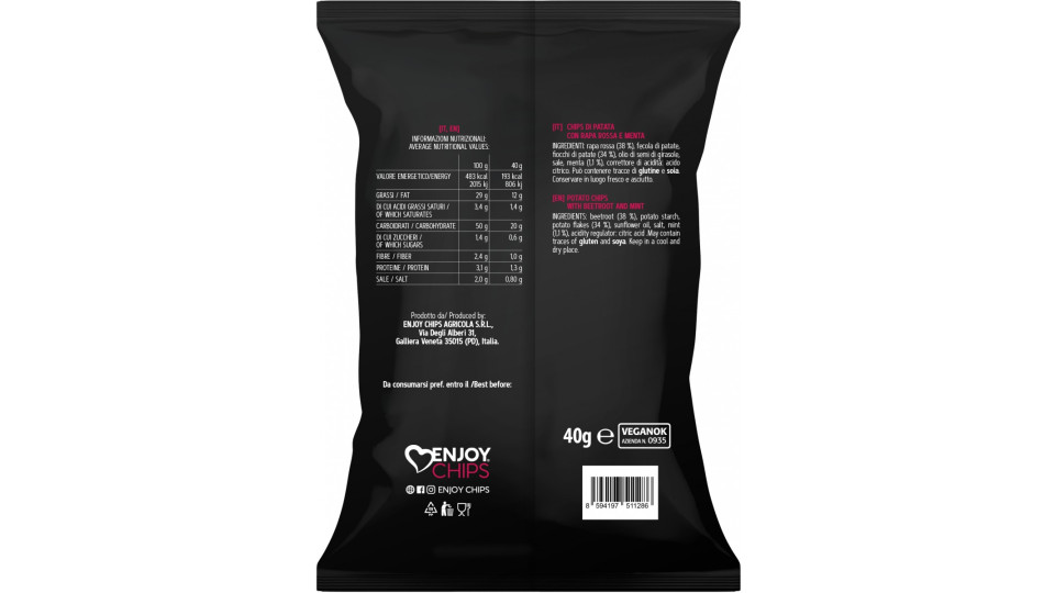 JOXTY chips fritte rapa rossa/menta gr.40 Gluten Free