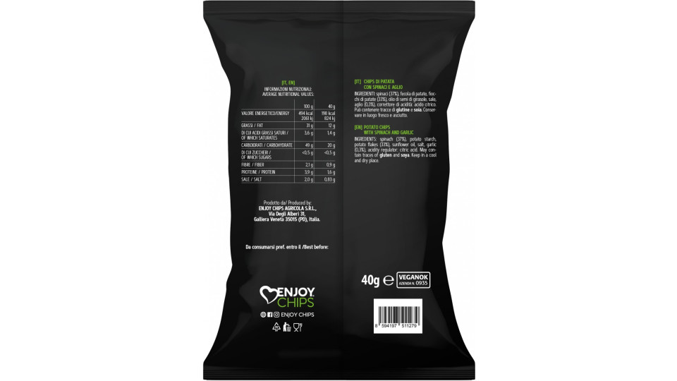 JOXTY chips fritte spinaci/aglio gr.40 Gluten Free