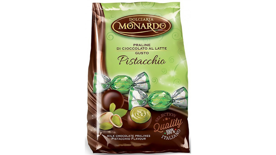 Monardo praline di cioccolato al latte gusto pistacchio busta...
