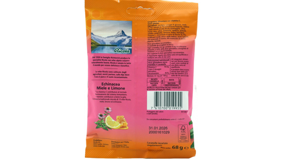 Ricola caramelle Echinacea Miele e Limone 68 g