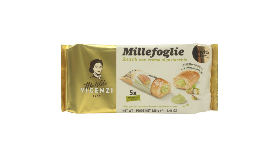 Matilde Vicenzi Millefoglie Snack con crema al Pistacchio 5 x...