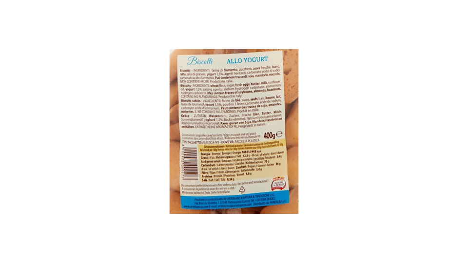 Artebianca Biscotti allo Yogurt 400 g