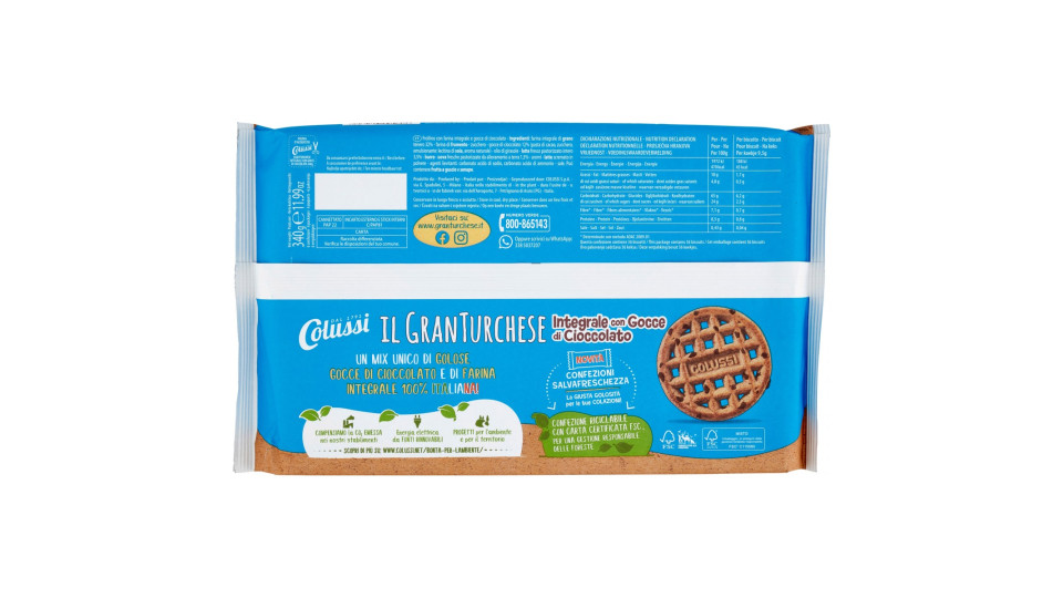 Colussi il GranTurchese Integrale con Gocce di Cioccolato 340 g