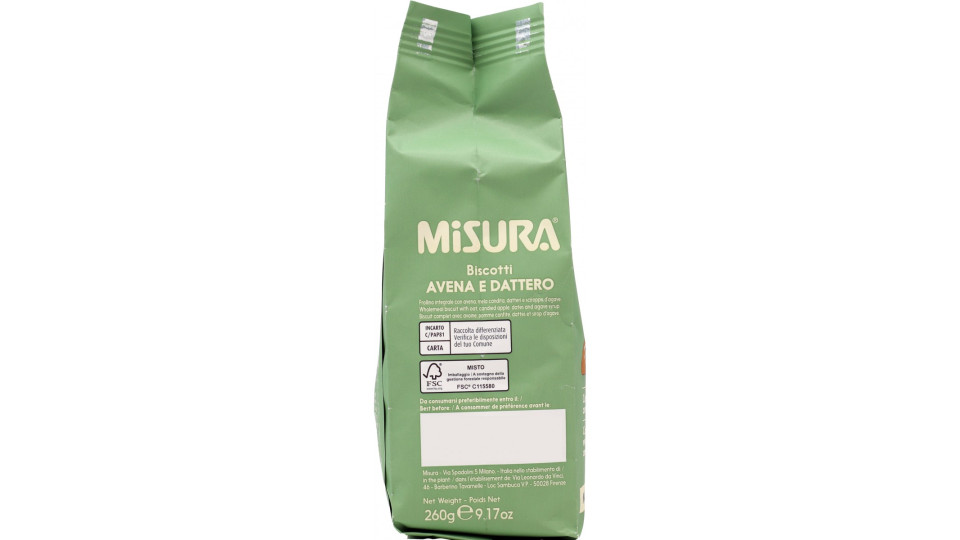 Misura biscotti natura dattero avena gr.260