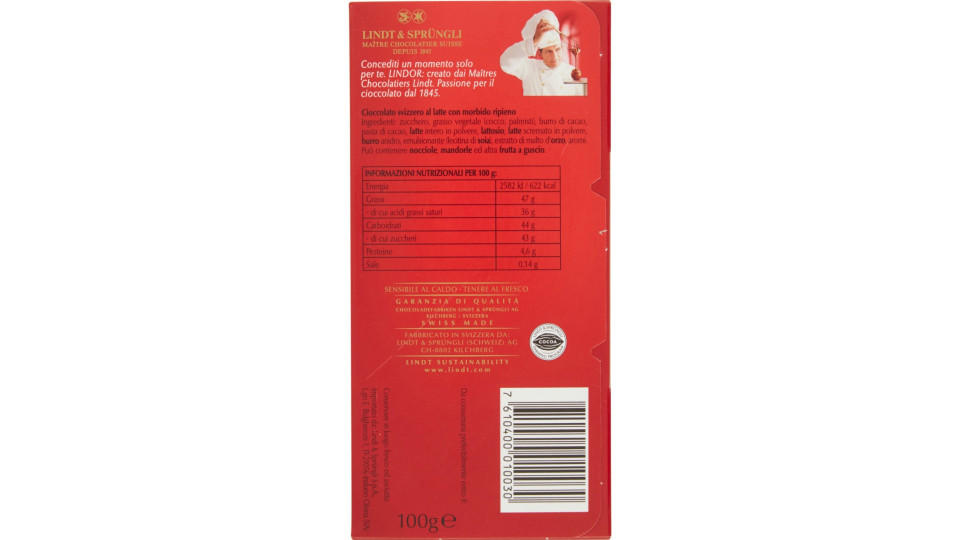 Lindt Lindor tavoletta cioccolato al latte gr.100