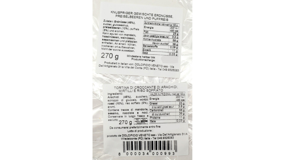 Dolcificioveneto torta croccante gr.270