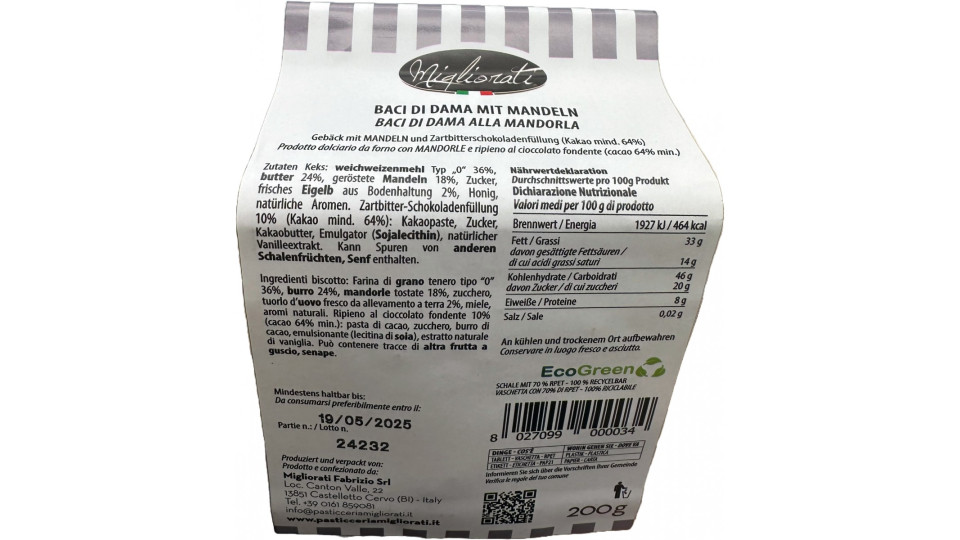 Migliorati bacio di dama alla mandorla gr.200