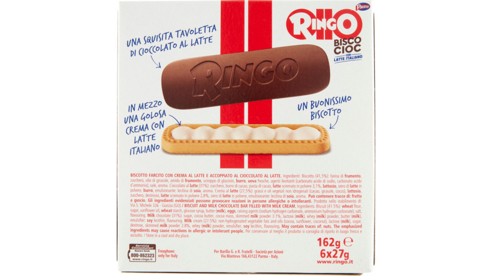 Ringo Snack Bisco Cioc con Latte Italiano 162 gr.