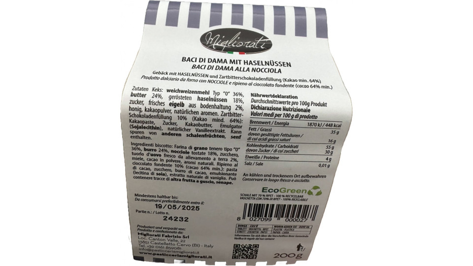 Migliorati bacio di dama nocciola gr.200