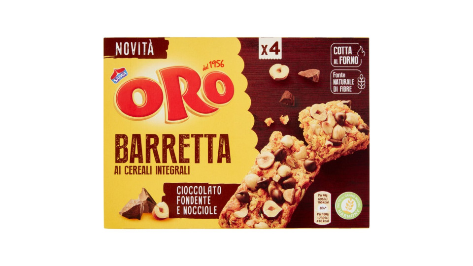 Oro Saiwa Barretta al cioccolato fondente e nocciole 4 x 40 gr.