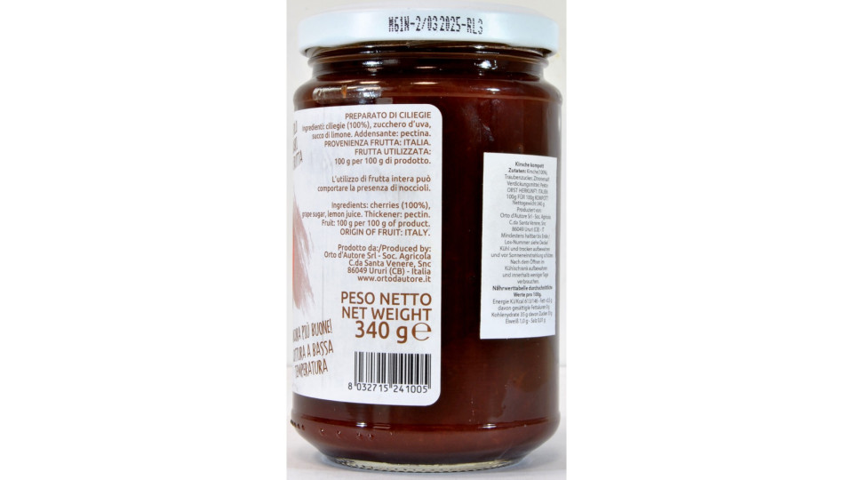 Orto d'Autore marmellata di cliliegie 100% italiane gr.340