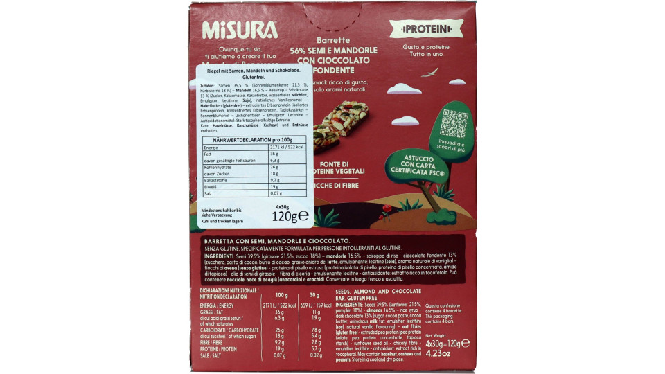 Misura barrette protein al cioccolato gr.120