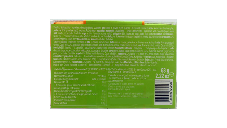 Antica torroneria tartufini al pistacchio e gianduia gr.63