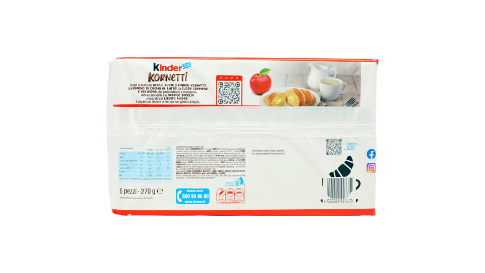 kinder Kornetti Crema al Latte 6 x 45 g