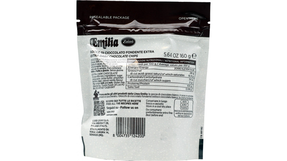 Zàini Emilia Gocce di Cioccolato Fondente Extra 160 g