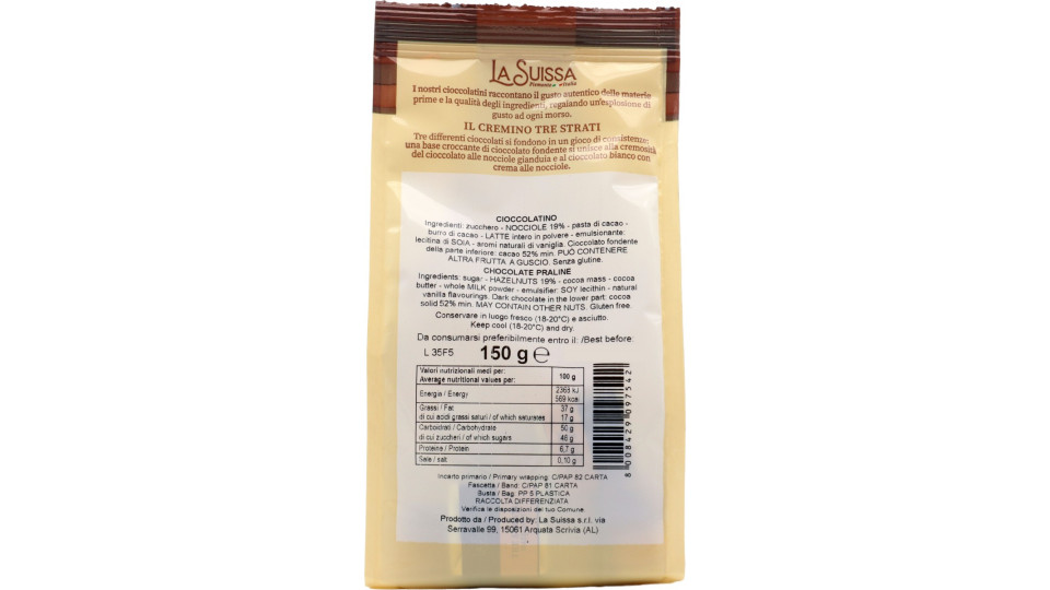 La suissa cremini 3 strati alla nocciola gr.150