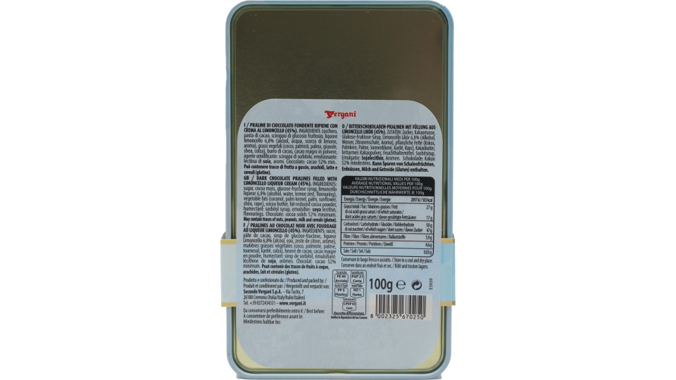 Vergani scatola praline ripiene con crema al limoncello gr.100