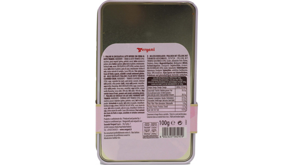 Vergani scat praline ripiene con crema tiramisu gr.100