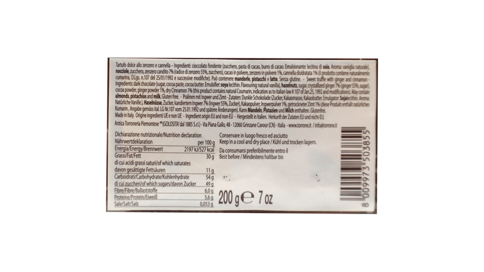Antica torroneria tartufo zenzero e cannella gr.200
