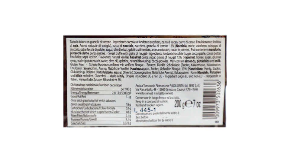 Antica torroneria tartufo pralinato gr.200