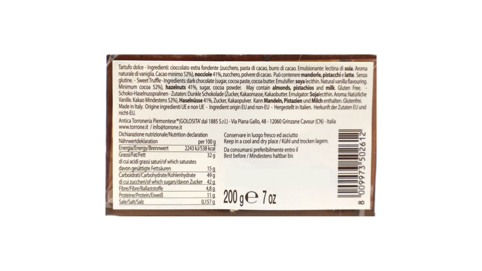 Antica torroneria tartufi dolci gr.200