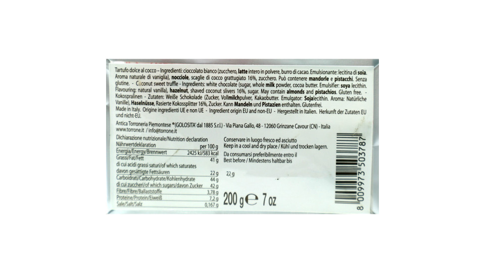 Antica torroneria tartufo cocco gr.200